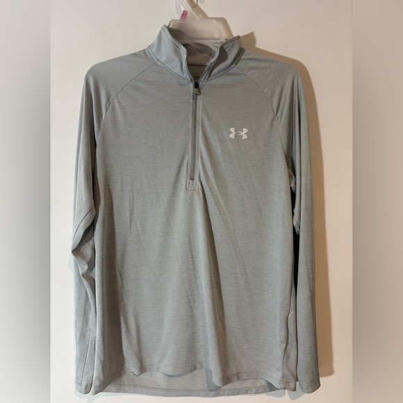 Under Armour Men’s Medium Loose Fit Light Gray Quarter Zip Long Sleeve Shirt - Picture 1 of 6